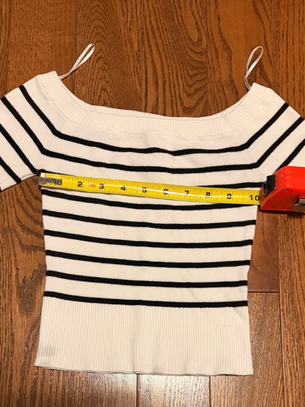 Garage White and Black Striped Off-Shoulder Crop Top - Picture 2 of 3